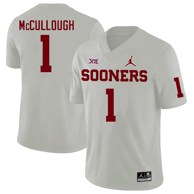 Men #1 Dasan McCullough Oklahoma Sooners College Football Jerseys Stitched-White - Click Image to Close